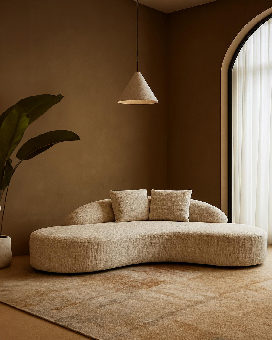 Dune - Rounded 3-seater sofa in beige fabric