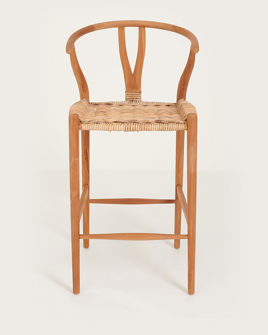 Hirosi – Barhocker aus massivem Teakholz und Rattan