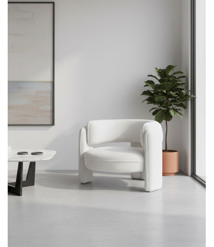 Aéla - Fauteuil cocooning en tissu bouclettes beige