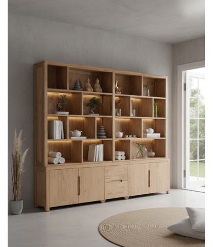 Orlya - Großes Bücherregal aus massivem Mindi Holz