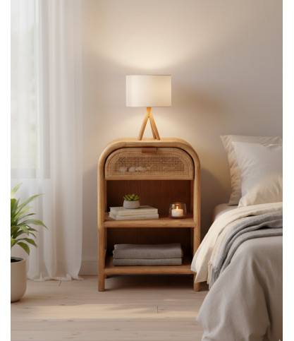 Tiraya  - Table de chevet en bois et rotin naturel