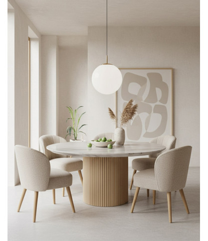 Perla - Curved Beige Fabric Dining Chair