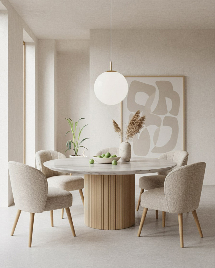 Perla - Curved Beige Fabric...