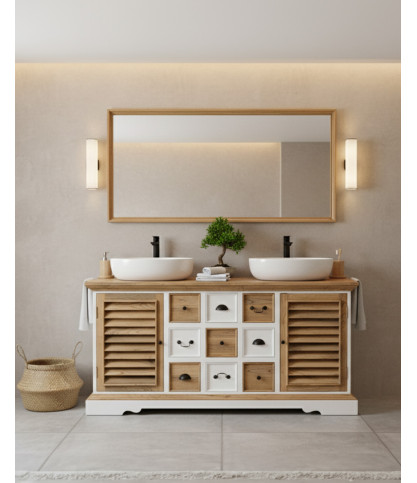 Inda - Mobile bagno di grandi dimensioni in legno massello bianco e legno naturale.