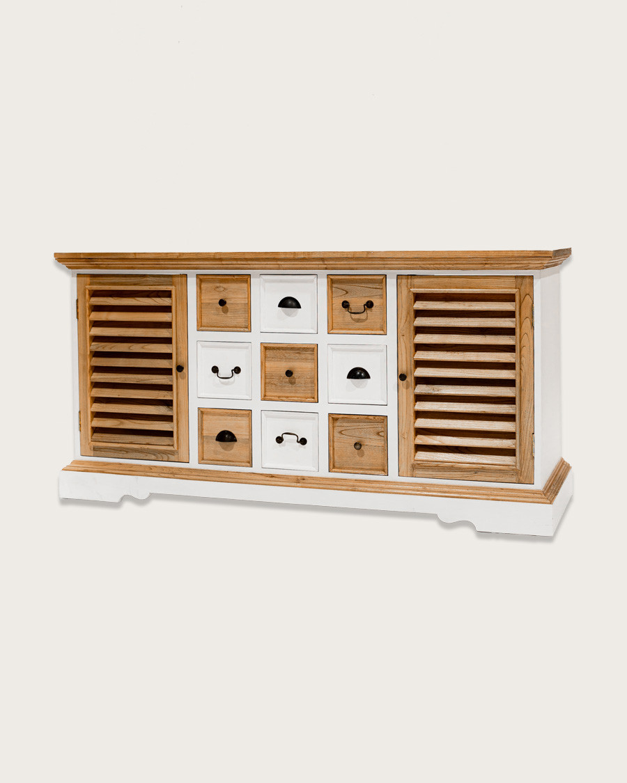 Inda - Mobile bagno di grandi dimensioni in legno massello bianco e legno naturale.
