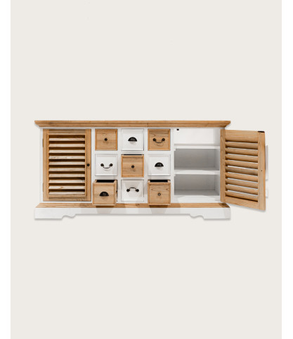Inda - Mobile bagno di grandi dimensioni in legno massello bianco e legno naturale.