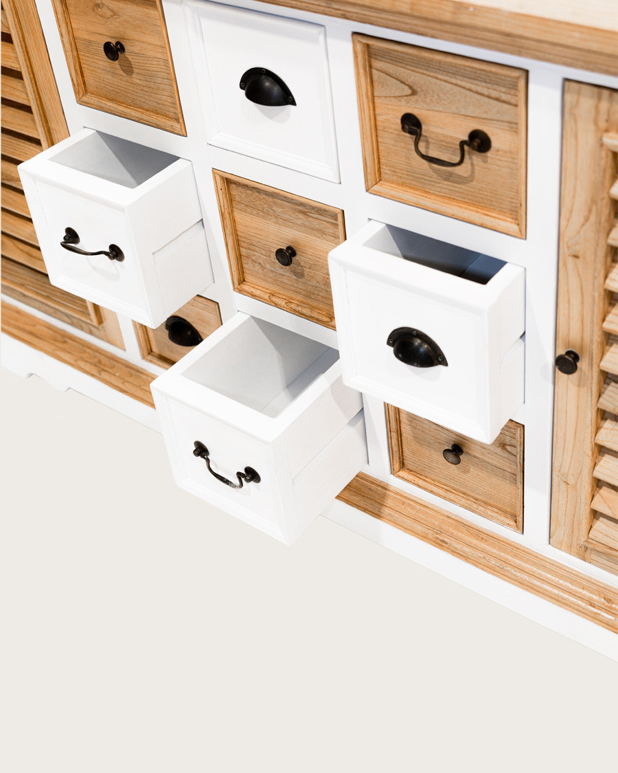 Inda - Groot badkamermeubel van massief wit en natuurlijk hout