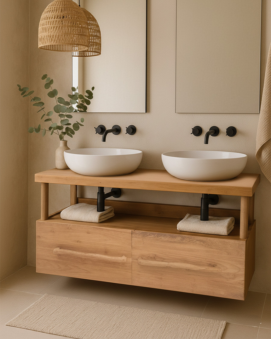 Nevia - Solid teak wood vanity unit