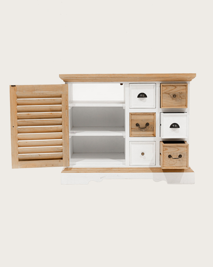 Inda - Meuble salle de bain en bois massif blanche et naturelle