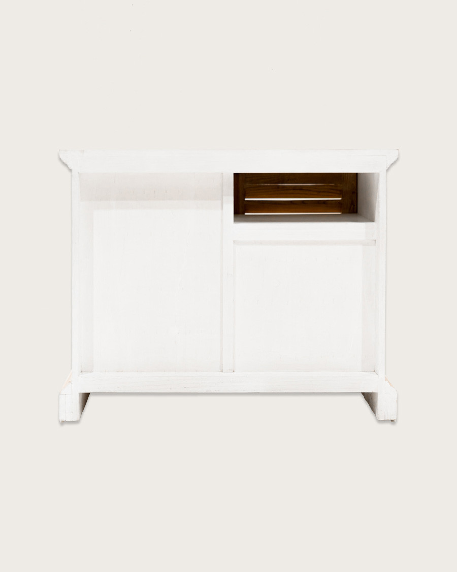 Mueble de baño Inda en madera maciza, blanco y natural, 6 cajones - vista trasera