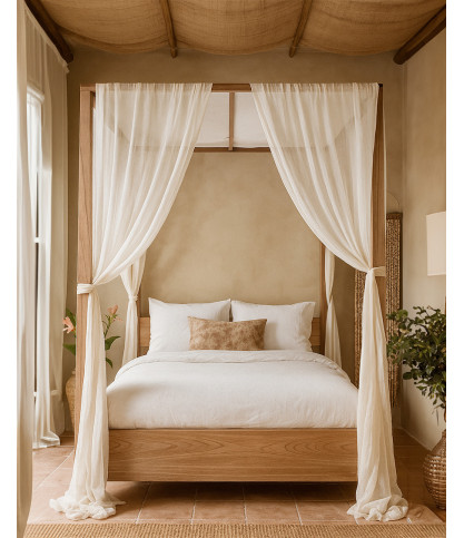 Java - Cama con dosel de teca maciza