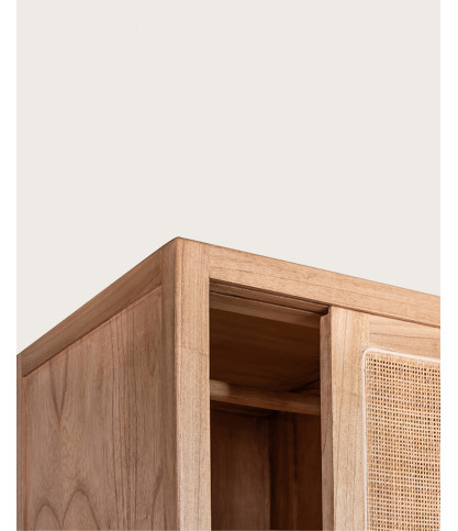 Tiraya - Armoire portes coulissantes en bois de Mindi et rotin naturel