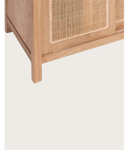 Tiraya - Armoire portes coulissantes en bois de Mindi et rotin naturel