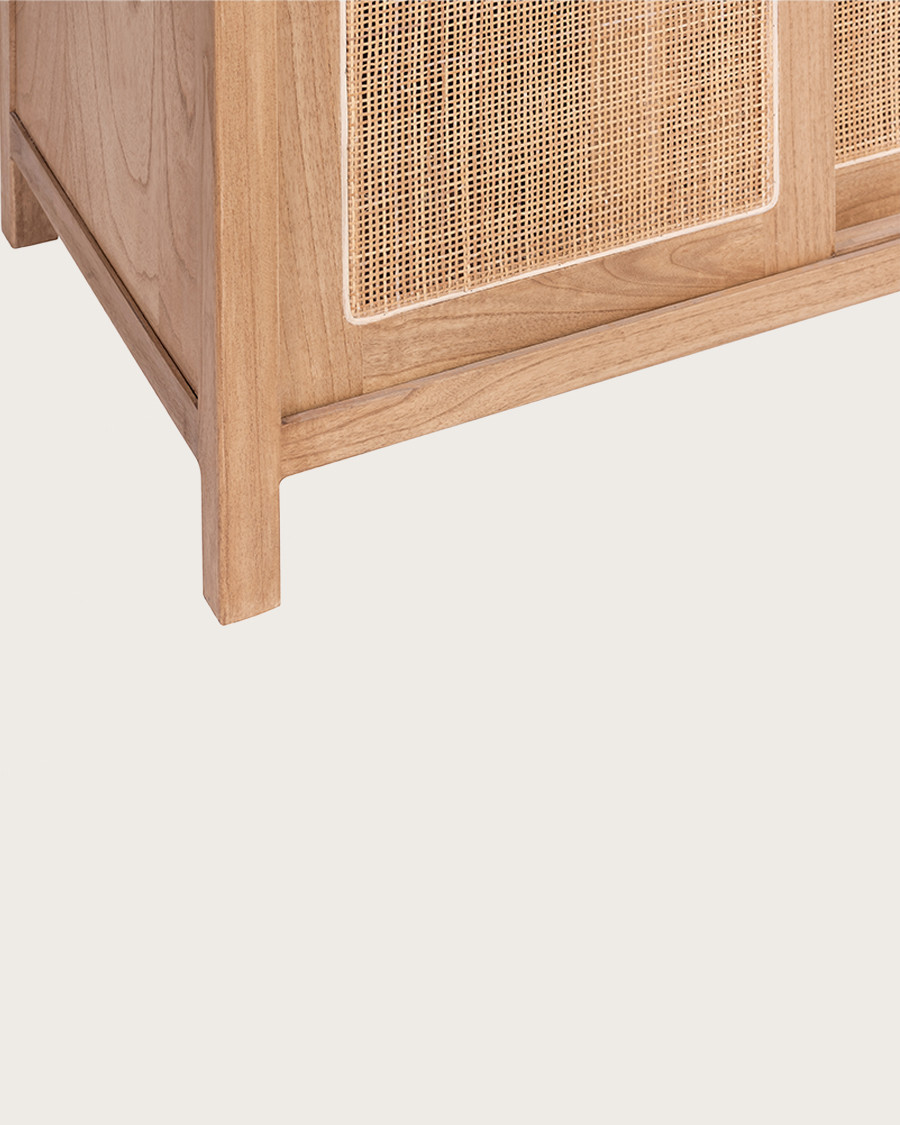 Tiraya - Armoire portes coulissantes en bois de Mindi et rotin naturel