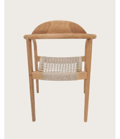 Kima - Set van 2 Kima stoelen van massief teakhout met beige touw.