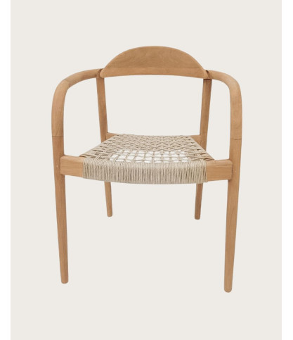 Kima - Set van 2 Kima stoelen van massief teakhout met beige touw.