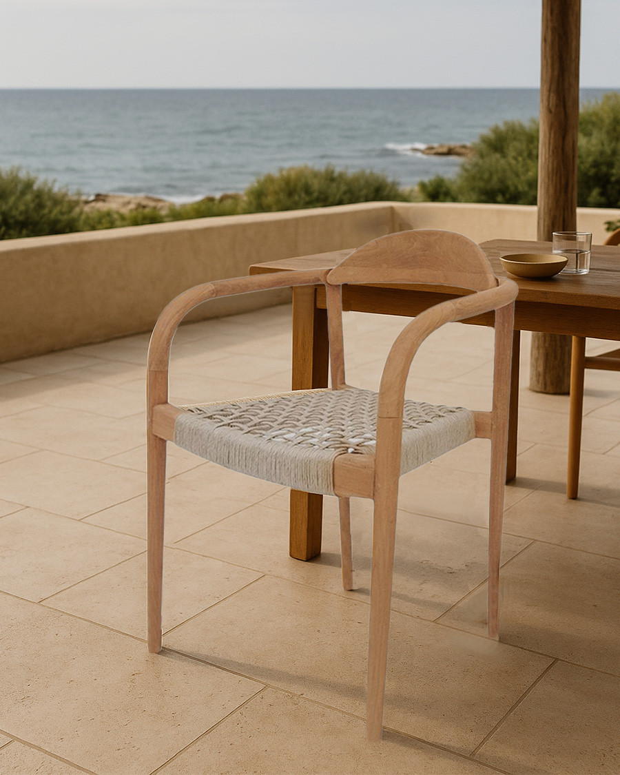 Kima - Lot de 2 chaises Kima en teck massif et corde beige