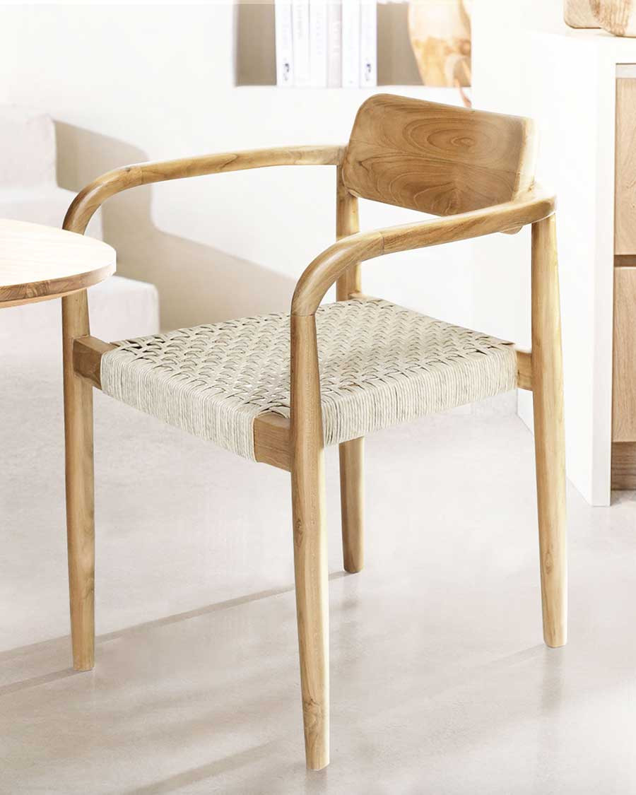 Kimo - Set di 2 sedie Kimo in teak massello e corda beige-marrone