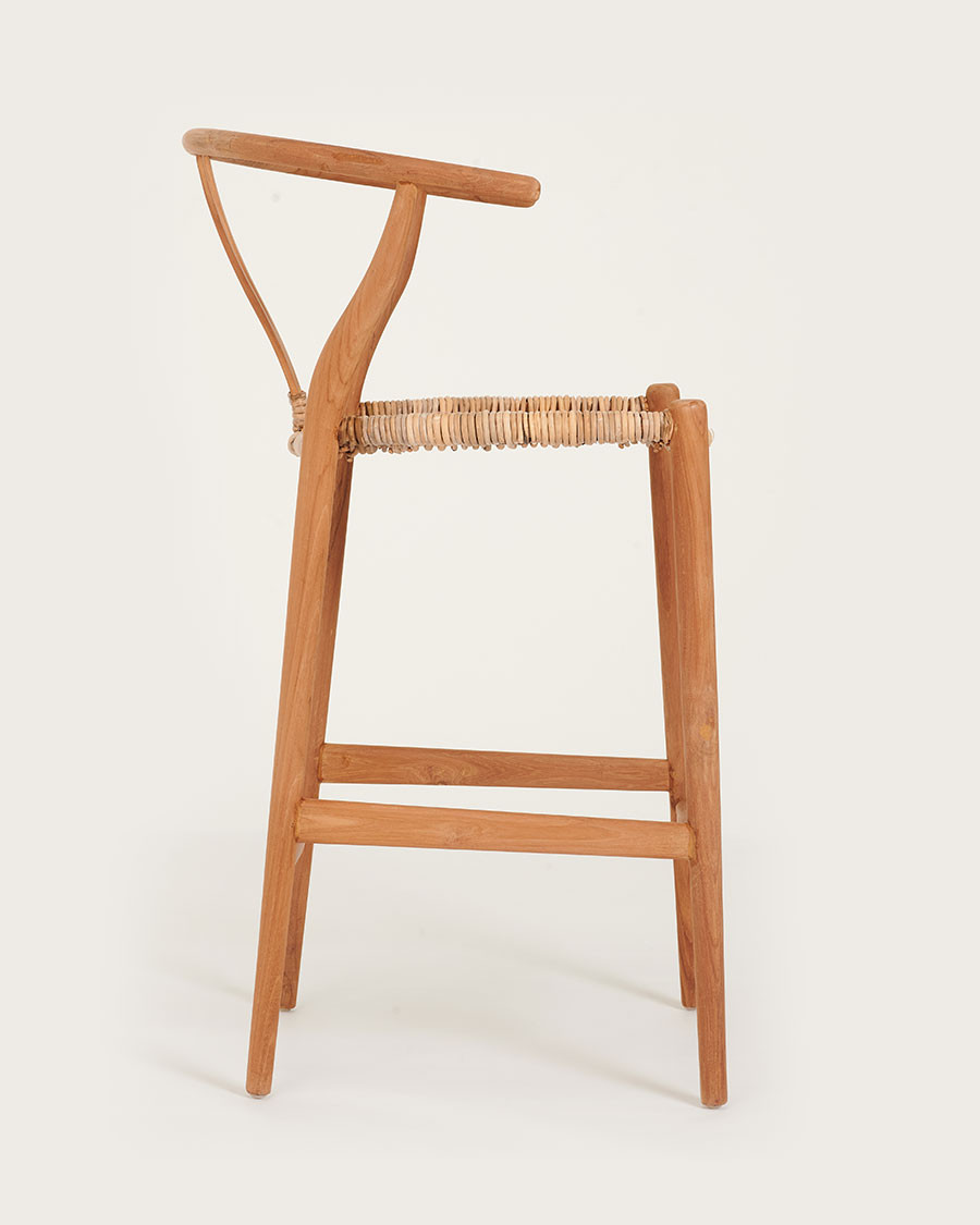 Hirosi - Sgabello da bar in teak massello e rattan