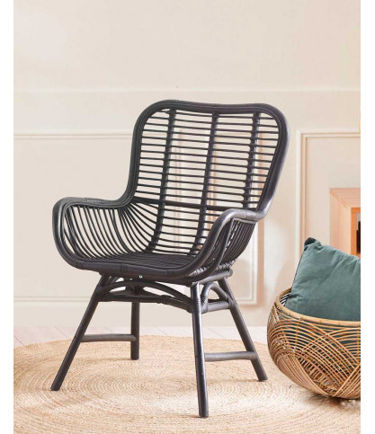 4er-Set Sapporo-Stühle – 4er-Set Sapporo-Stühle aus schwarzem Rattan