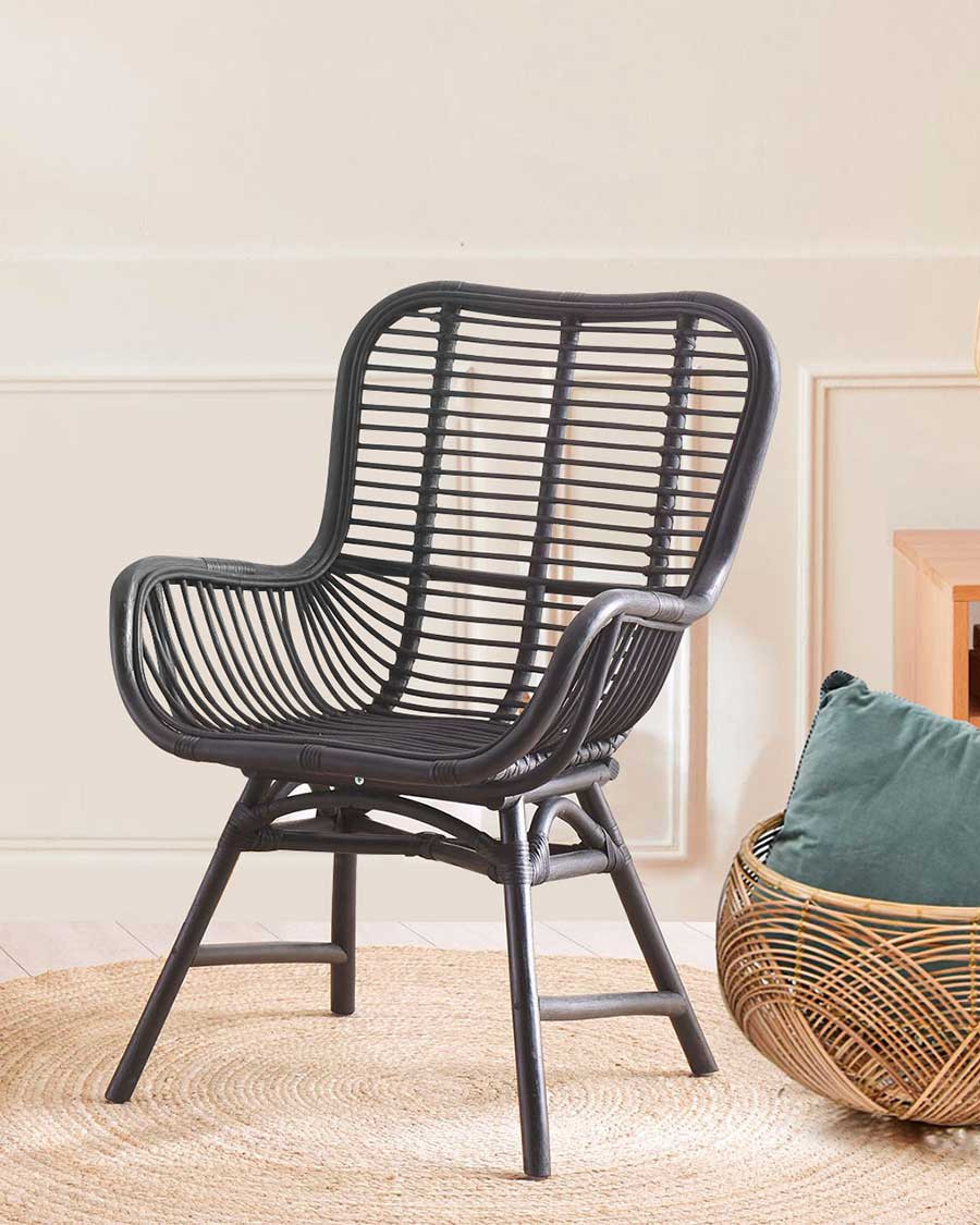 Set van 4 Sapporo stoelen - Set van 4 Sapporo stoelen in zwart rotan