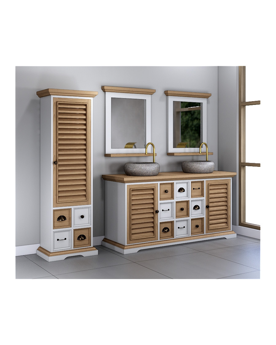 Inda - Large bathroom vanity in solid white and natural wood