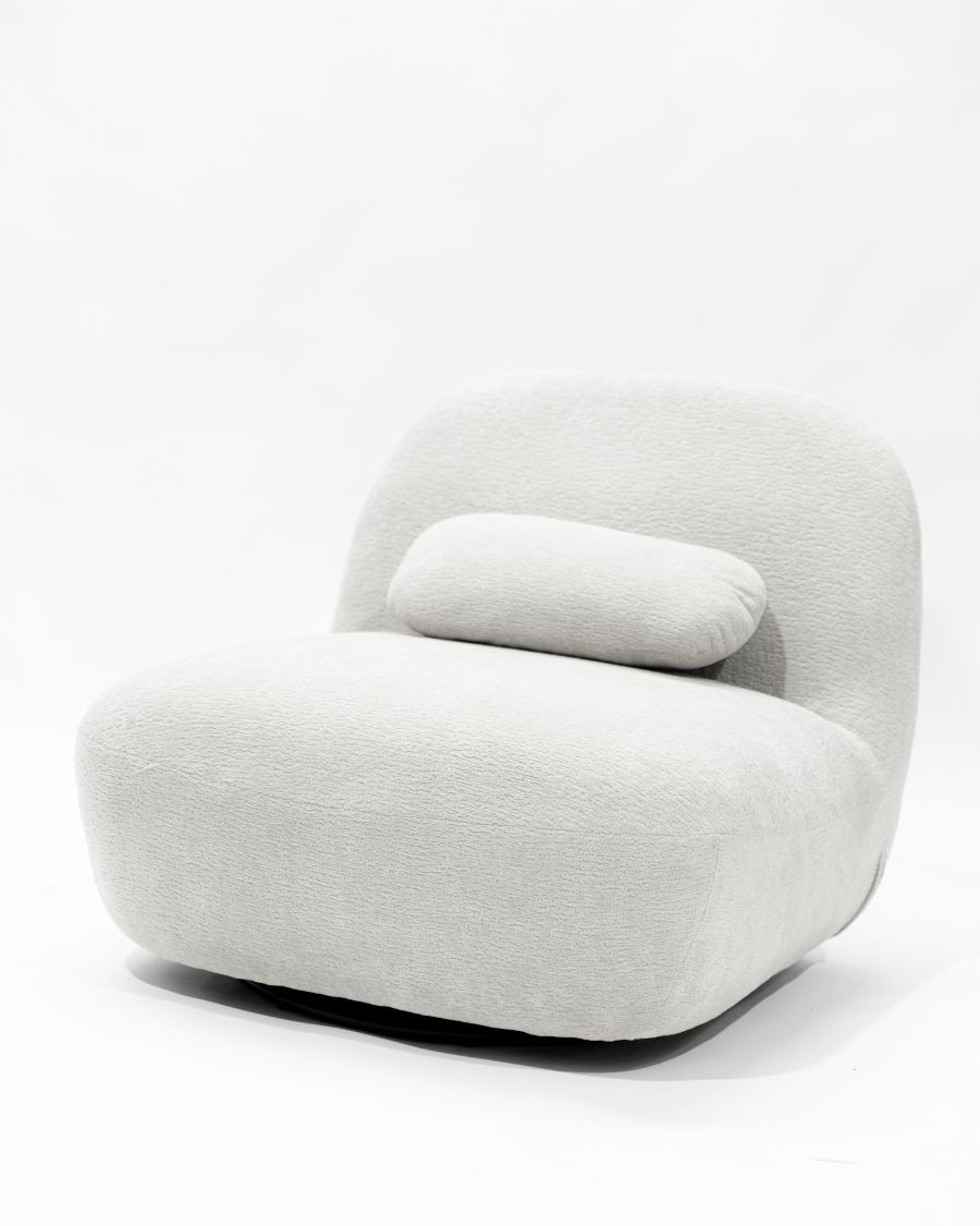 Orba - 360° Swivel Chair in White Bouclé Fabric