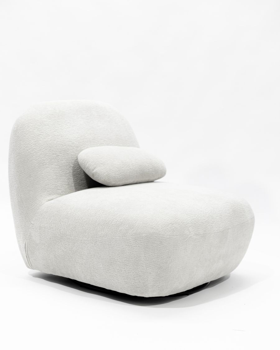 Orba - Fauteuil pivotant 360° en tissu bouclette blanc