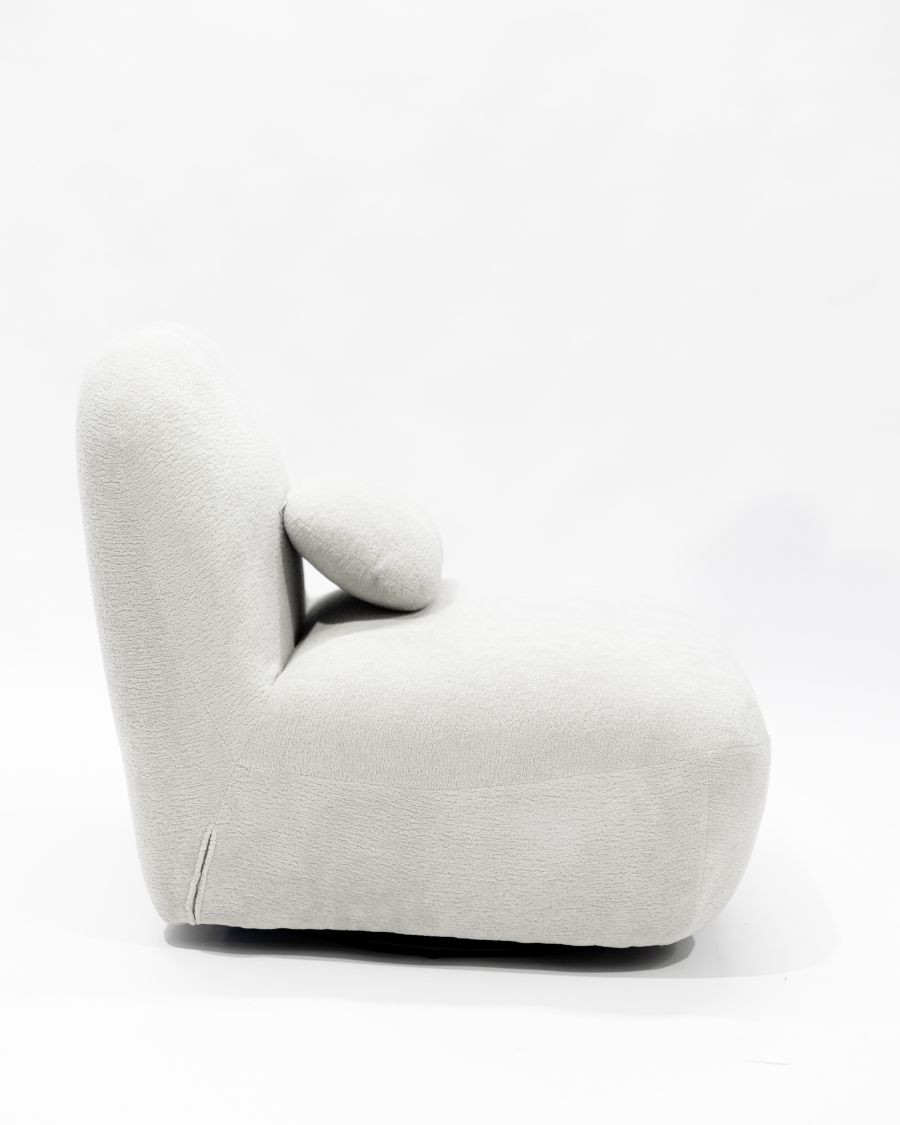 Orba - Silla giratoria 360° en tejido bouclé blanco