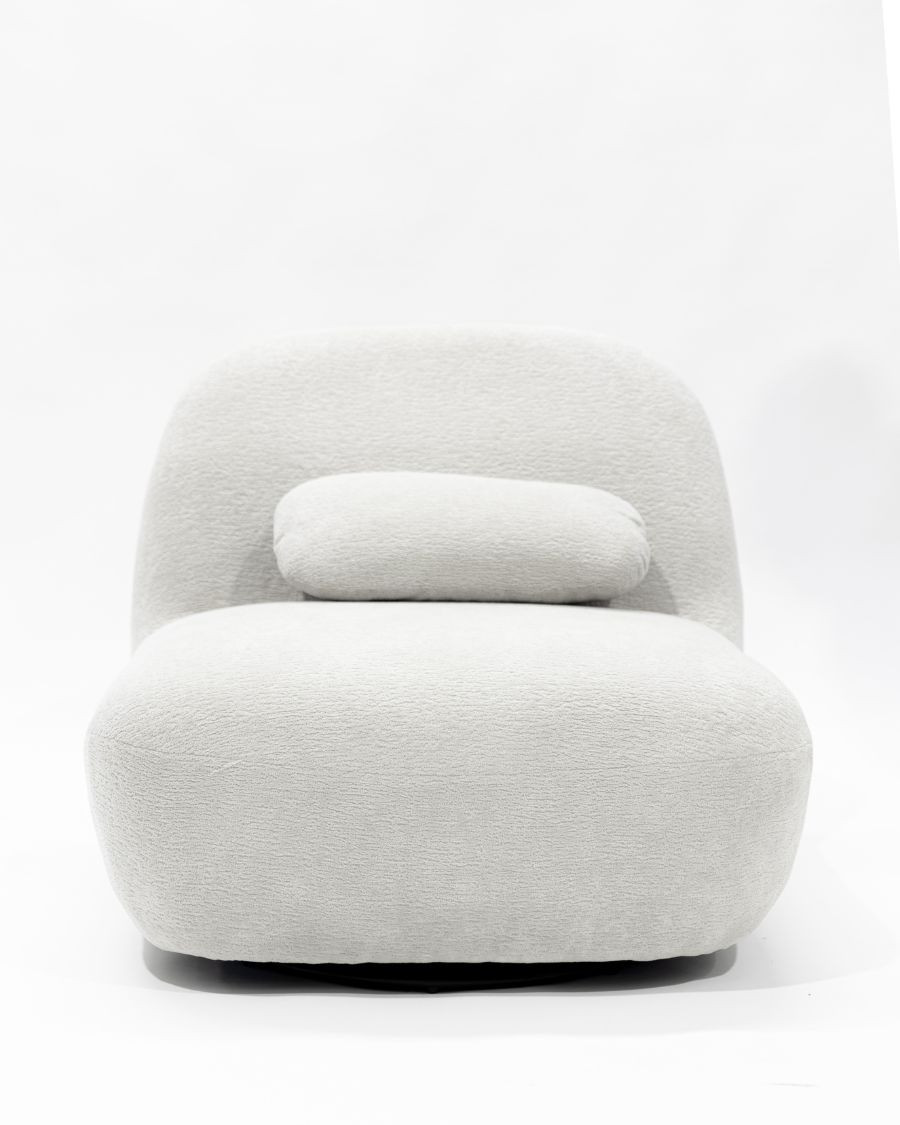 Orba - 360° Swivel Chair in White Bouclé Fabric