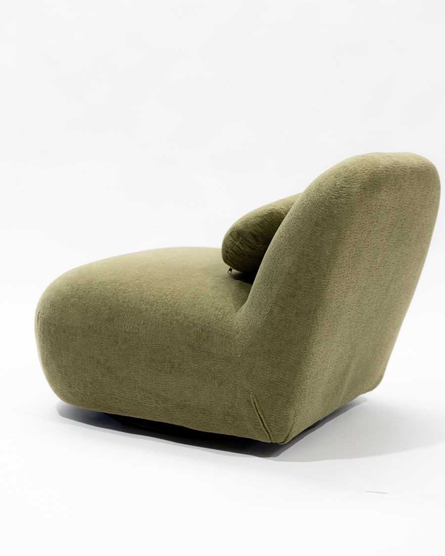 Orba - Poltrona girevole a 360° in tessuto a trama bouclé verde kaki