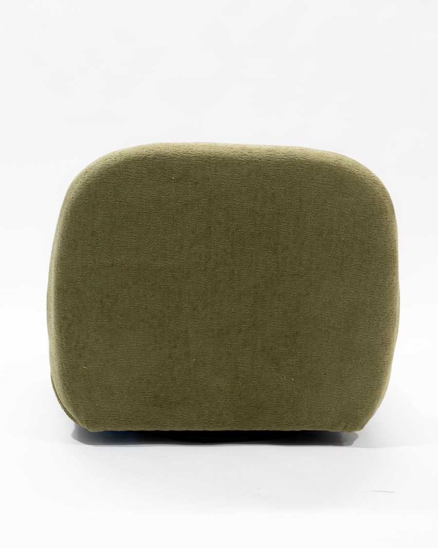 Orba - Poltrona girevole a 360° in tessuto a trama bouclé verde kaki