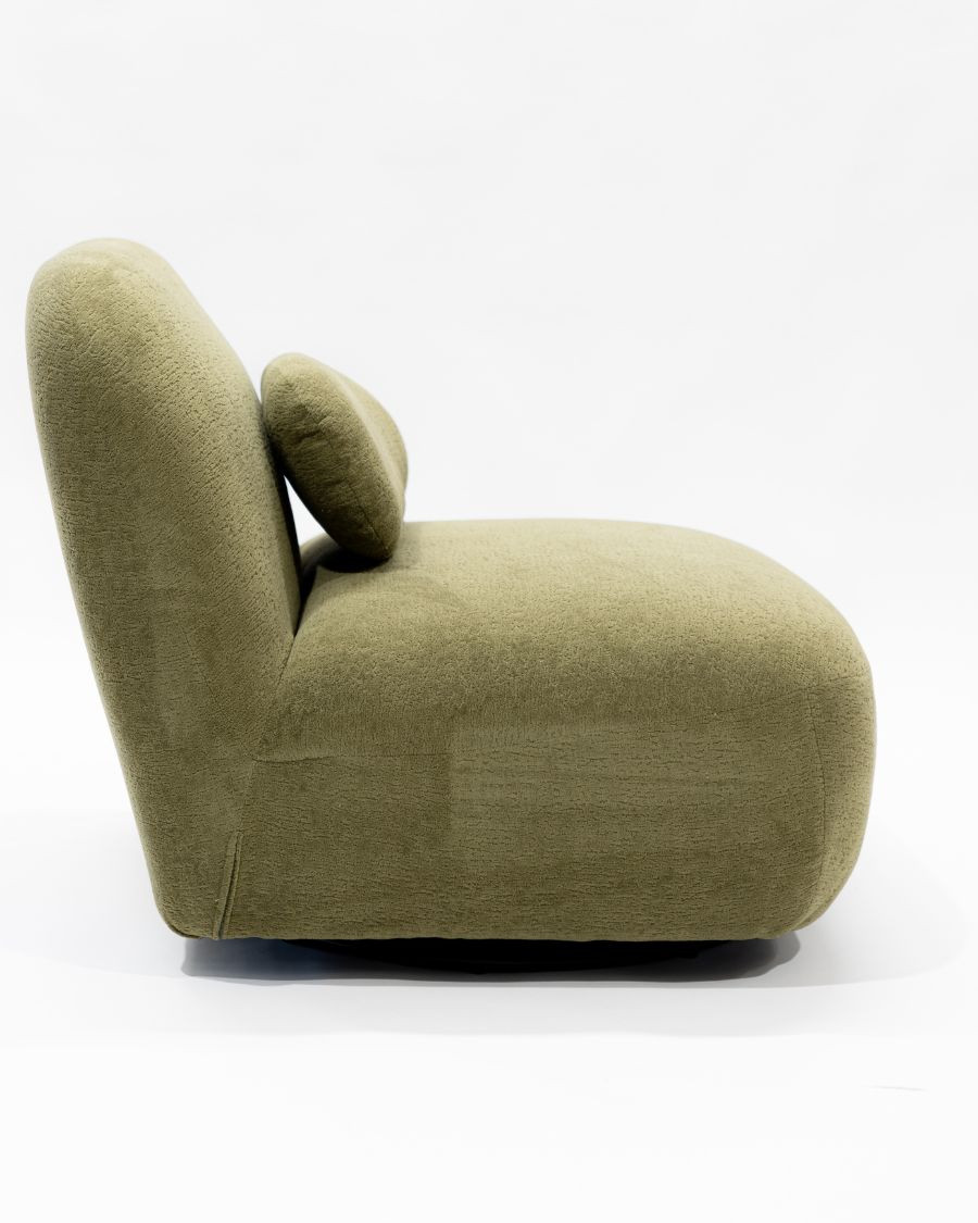 Orba - Fauteuil pivotant 360° en tissu bouclette vert kaki