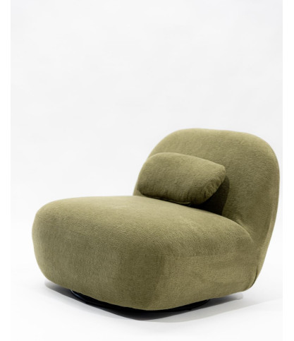 Orba - 360° swivel armchair in khaki green loop fabric