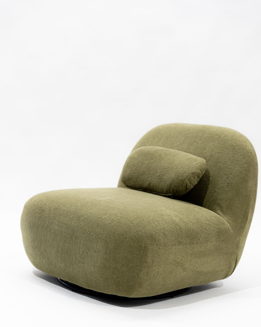 Orba - Fauteuil pivotant 360° en tissu bouclette vert kaki