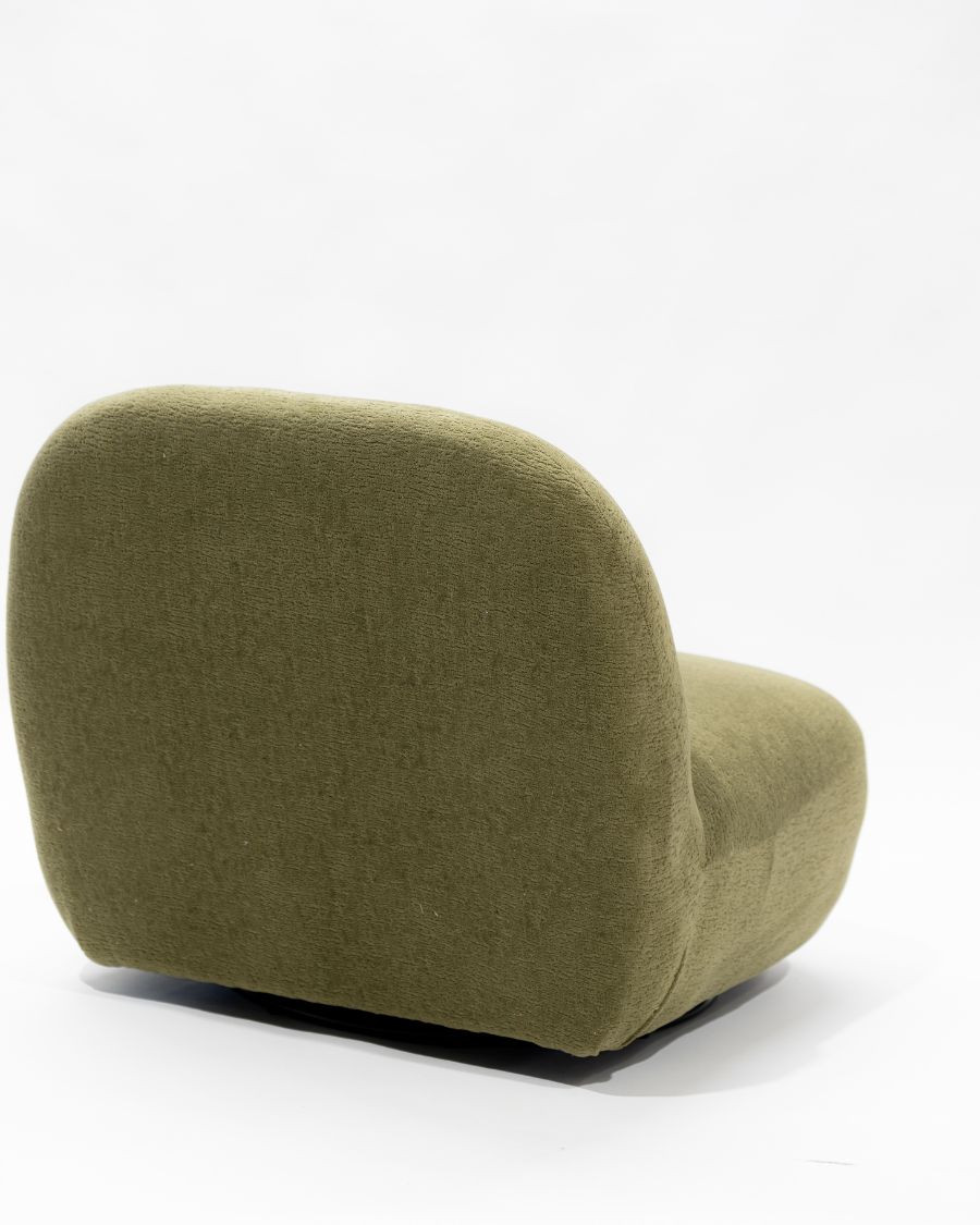 Orba - Poltrona girevole a 360° in tessuto a trama bouclé verde kaki