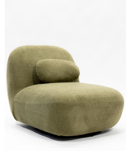 Orba - Poltrona girevole a 360° in tessuto a trama bouclé verde kaki