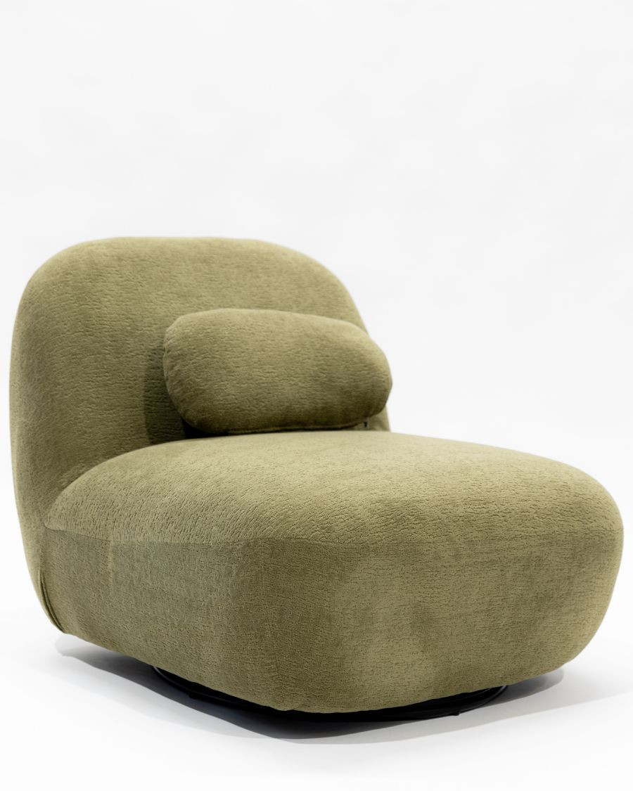 Orba - 360° swivel armchair in khaki green loop fabric