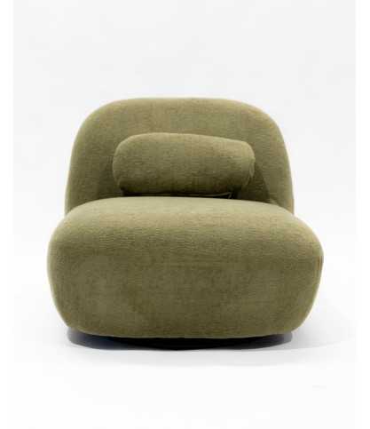 Orba - Poltrona girevole a 360° in tessuto a trama bouclé verde kaki