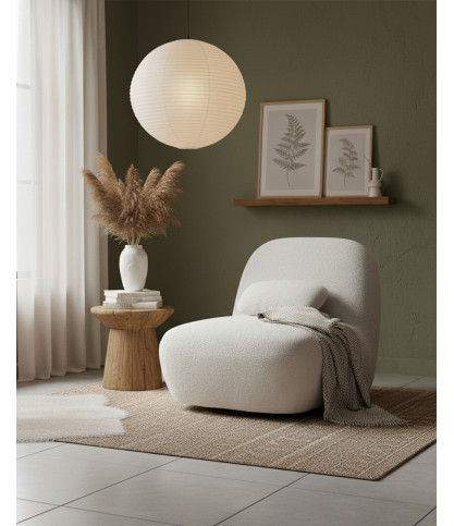 Orba - Fauteuil pivotant 360° en tissu bouclette blanc