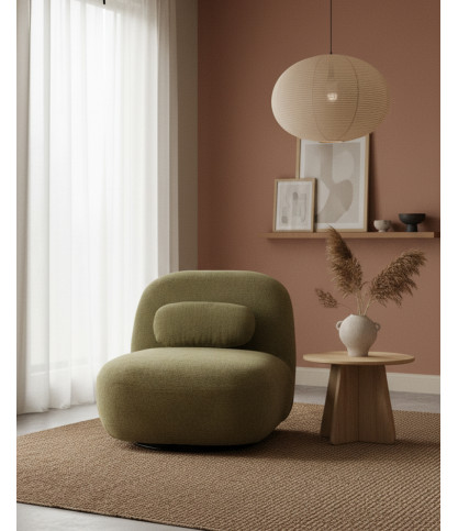 Orba - Fauteuil pivotant 360° en tissu bouclette vert kaki