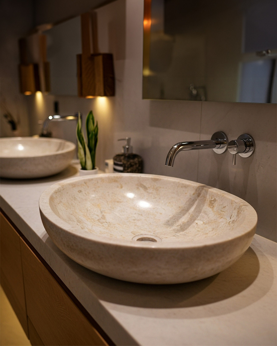Doram - Oval beige marble...