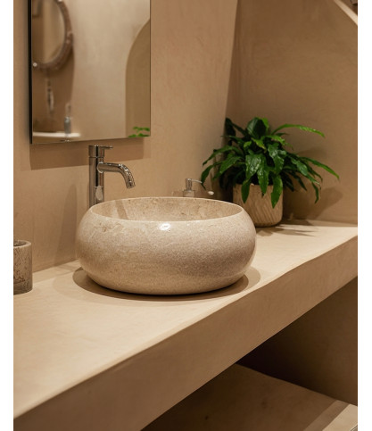 Riana - Lavabo en forma de donut de mármol beige