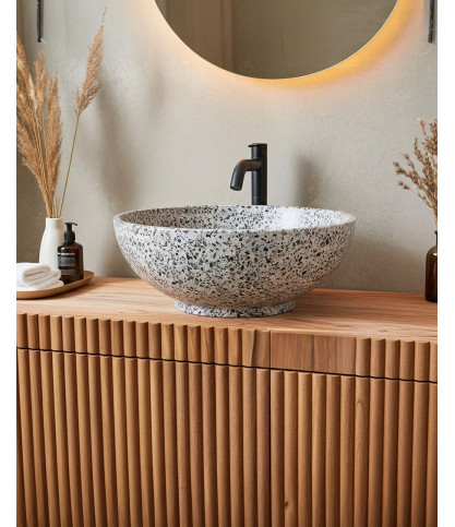 Blama - Waschbecken Marmor Terrazzo Premium weiß und grau