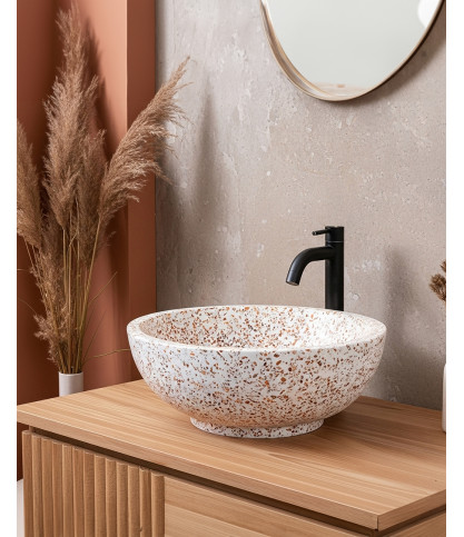 Volco - Vasque marbre terrazzo premium blanc  et marron