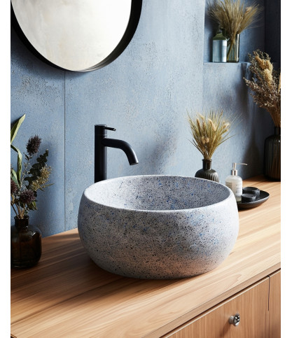 Lava - Hochwertiges Waschbecken aus weißem Terrazzomarmor mit Grau- und Blautönen