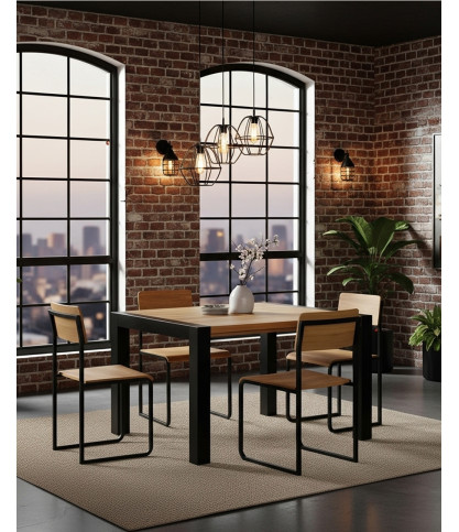 Arche - Square dining table in solid teak and metal L130 cm 8 people.