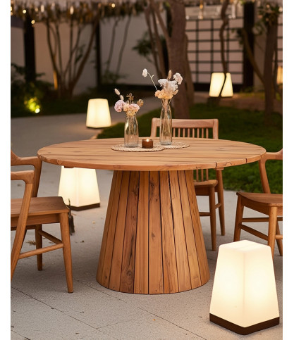 Capelle - Table de jardin ronde en teck recycle