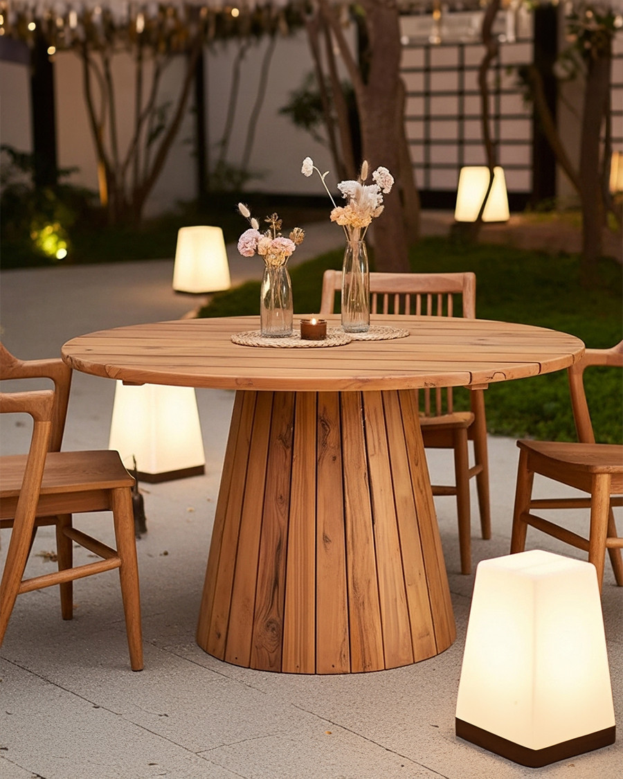 Capelle - Ronde tuintafel van gerecycled teakhout