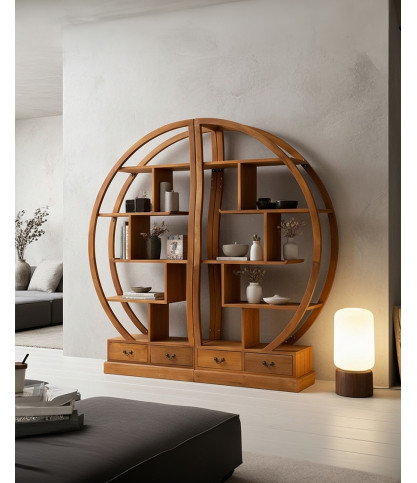 Yin Yang - Bücherregal aus massivem Teakholz